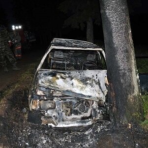 На Валааме автомобиль врезался в дерево и загорелся